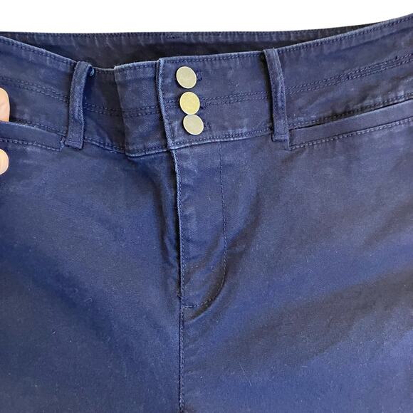 Loft Sz 10 Jayce Triple-Button Wide-Leg Pants High Rise Canvas Cotton Navy - Picture 6 of 16